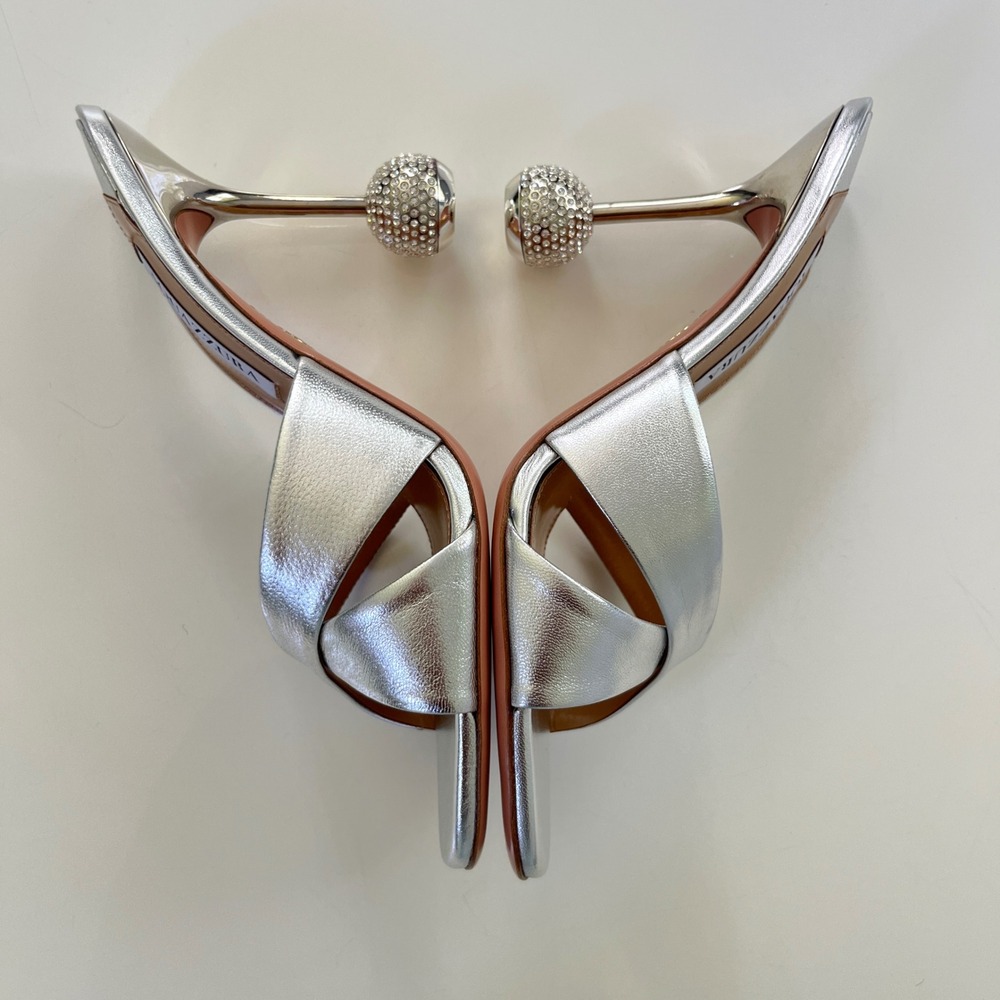 Aquazzura 10th Anniversary Yes Darling 95 Mule in Silver - Picture 8 of 13